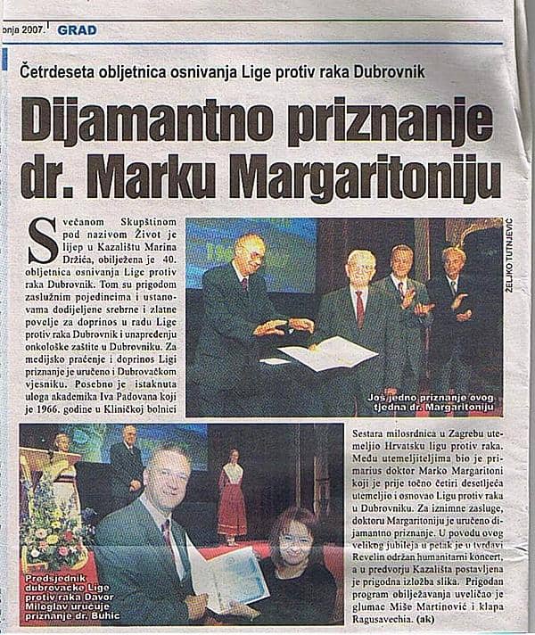 Dijamantno priznanje dr. Marko Margaritoni