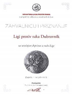 Priznanje Lige protiv raka Dubrovnik 14