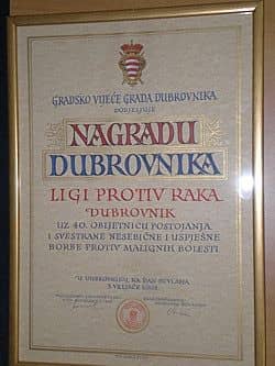 Priznanje Lige protiv raka Dubrovnik 9